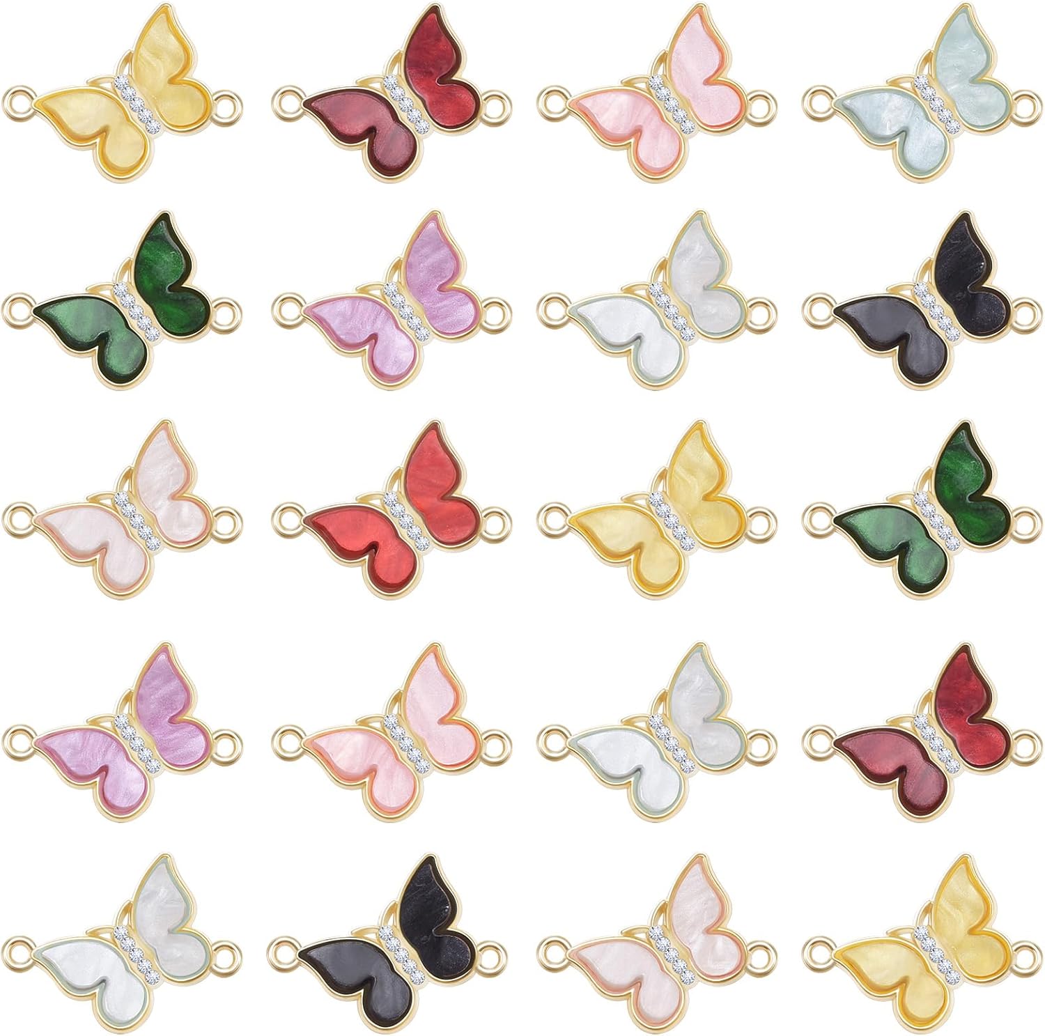 20 Uds. 10 colores de aleación de acrílico diamantes de imitación mariposa colgante Enlaces encanto doble bucles mariposa conector encantos para