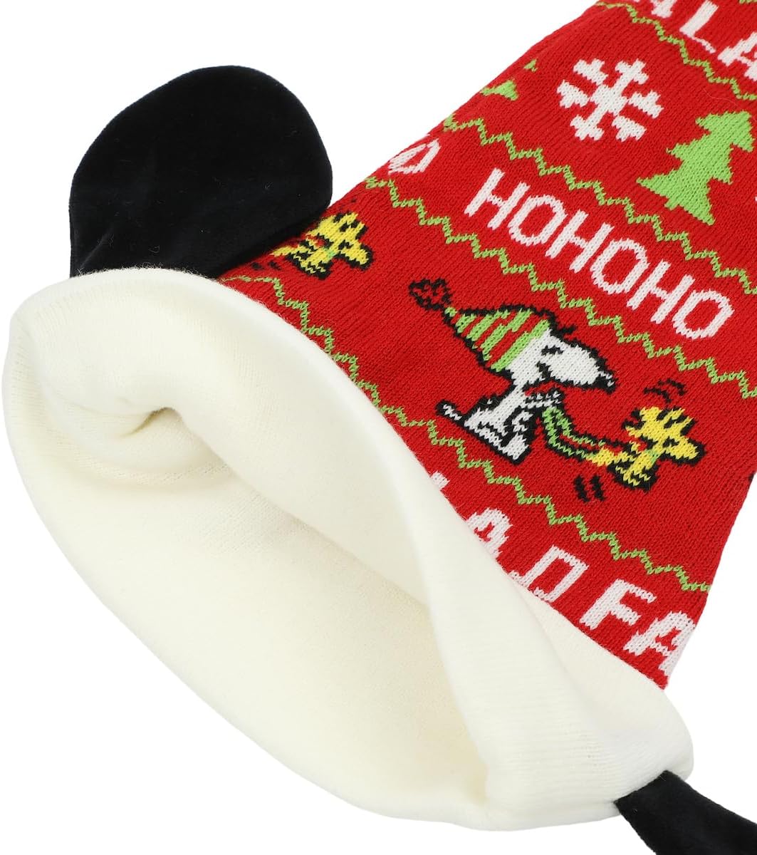 Bioworld Peanuts Snoopy y Woodstock Patrón Adulto Navidad Santa Sombrero Multicolor, Multi colorido