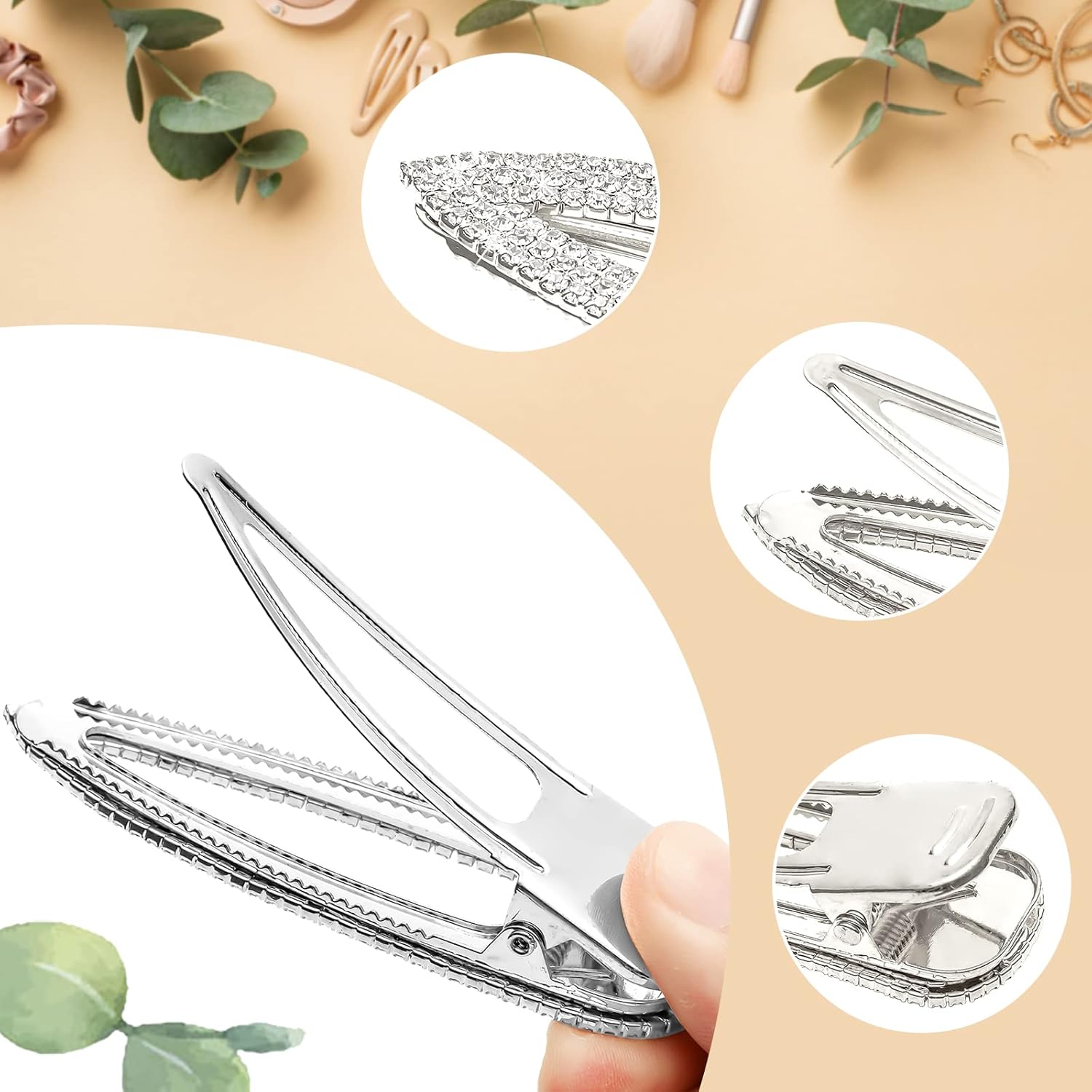 KANPRINCESS 2 pinzas para el cabello con diamantes de imitación de 2.4 pulgadas, pinzas plateadas, accesorios para el cabello de mujeres y niñas,