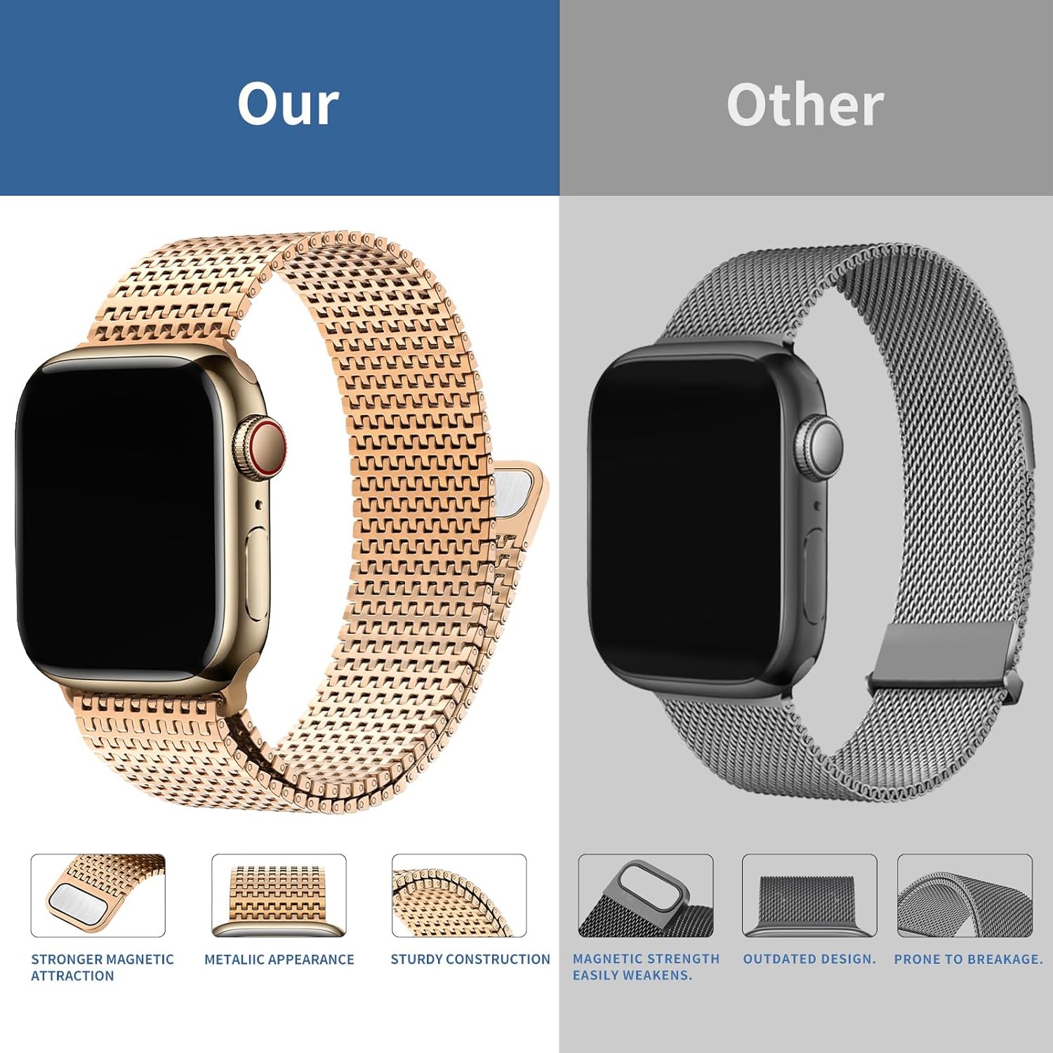 Wristitani Compatible con Apple Watch Band Series 8 SE 7 6 5 4 3 2 1, correa de cierre magnético de acero inoxidable de repuesto para iWatch Band