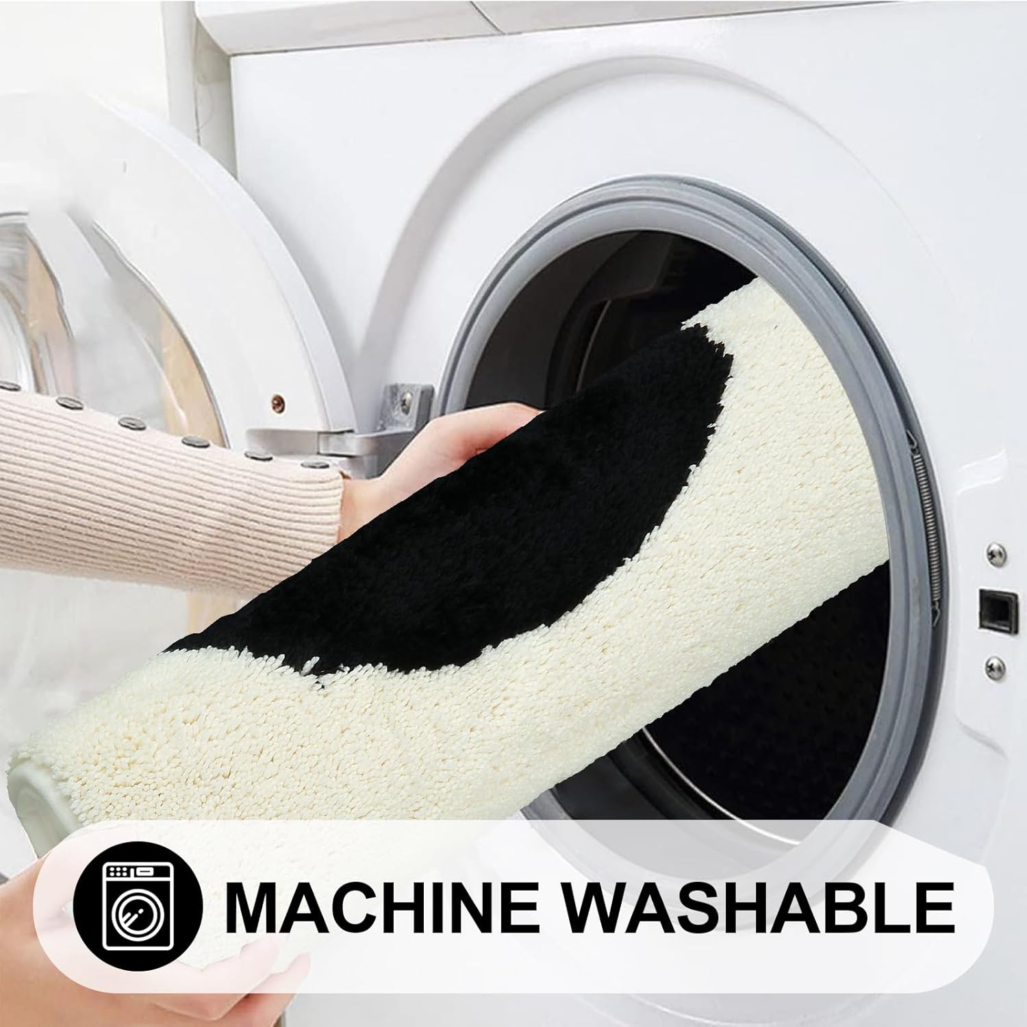 Seavish Tapetes de baño antideslizantes de 20 x 32 pulgadas, pequeño, color negro, con borlas, alfombra de baño bohemia para casa de campo, lavable,