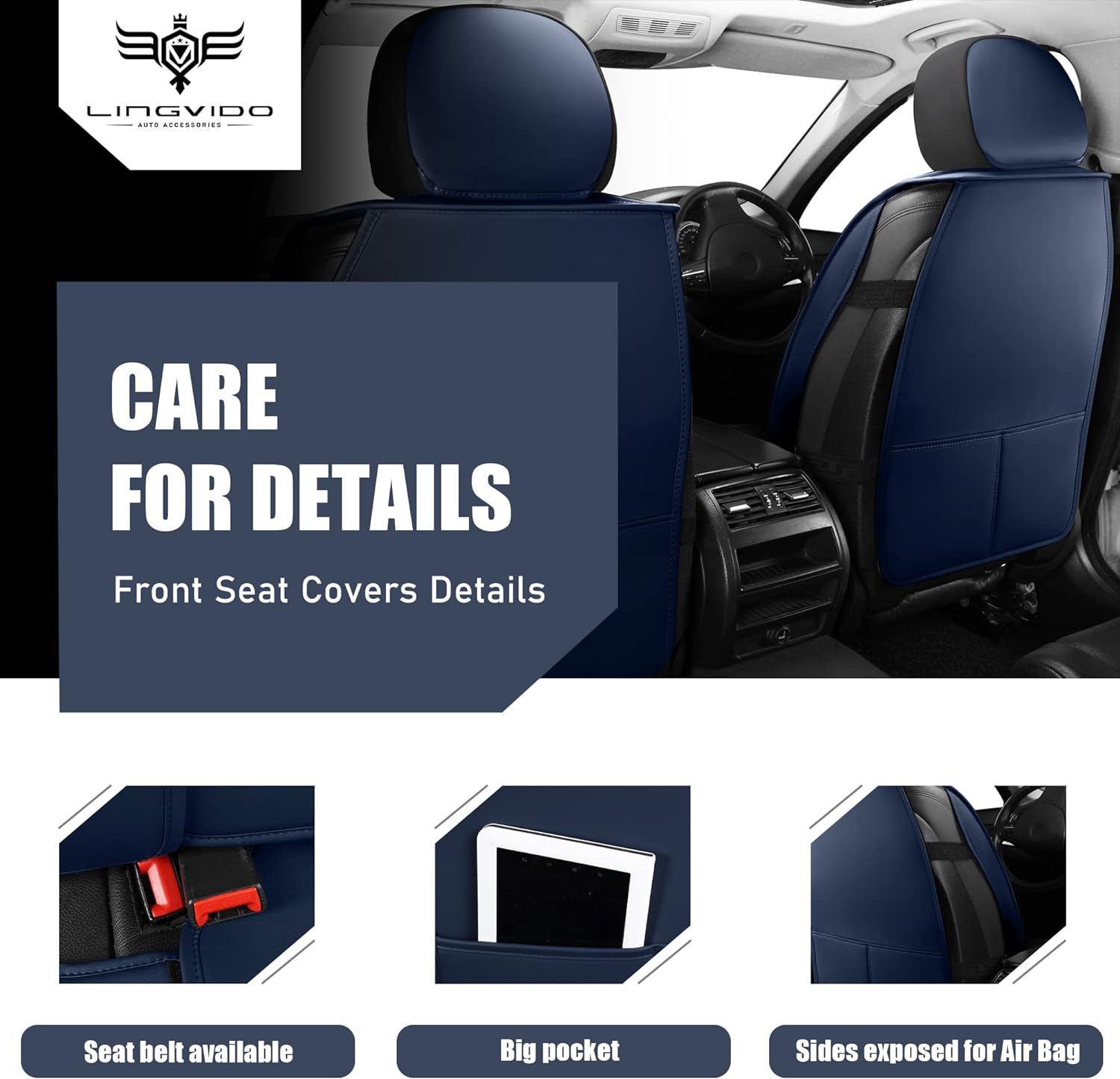 LINGVIDO Fundas de cuero para asiento de automóvil, funda transpirable para automóvil, accesorios de cojín para automóviles y SUV, camión, juego de