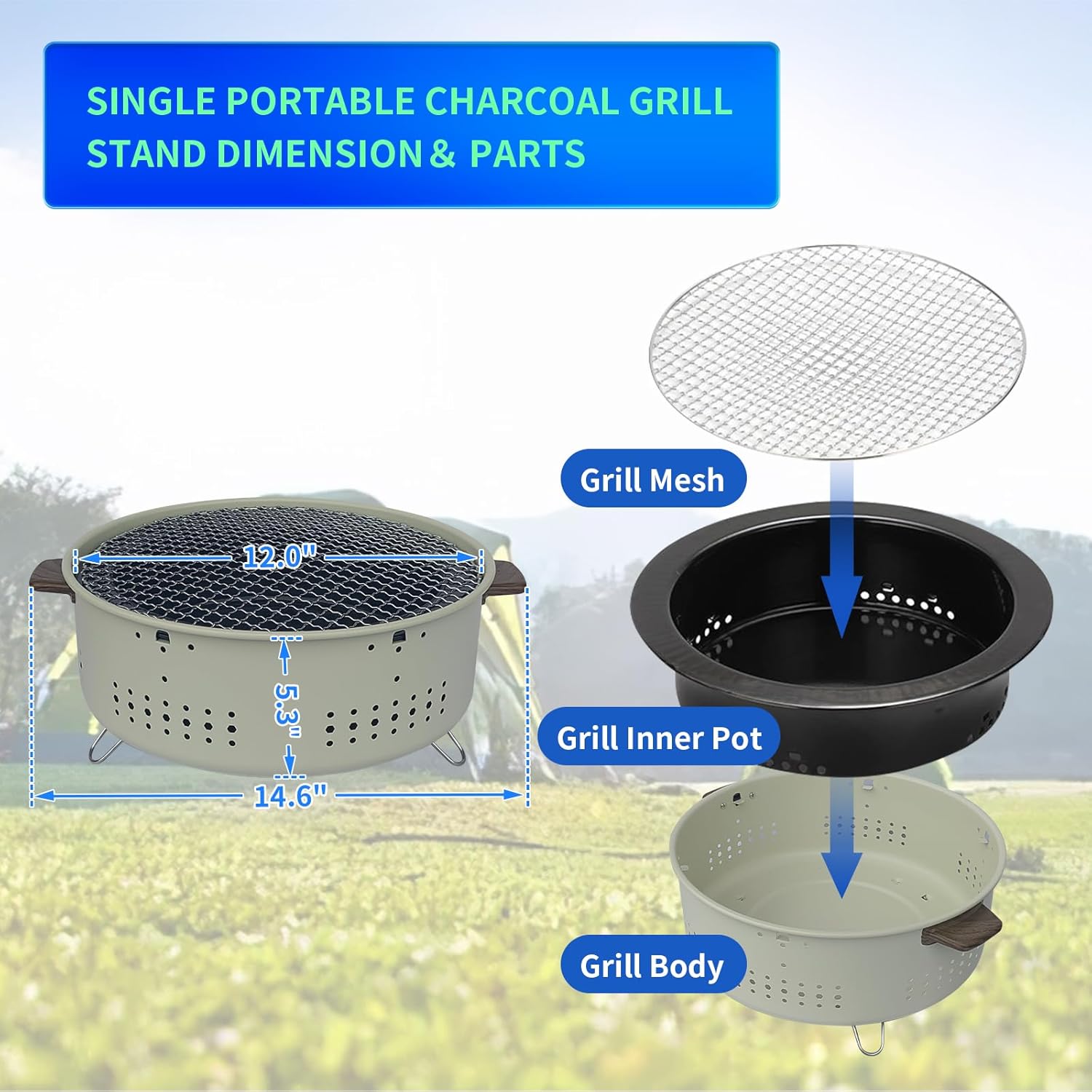 12 pulgadas portátil carbón pequeñomini parrilla con patas plegables para cocinar al aire libre barbacoa camping barbacoa