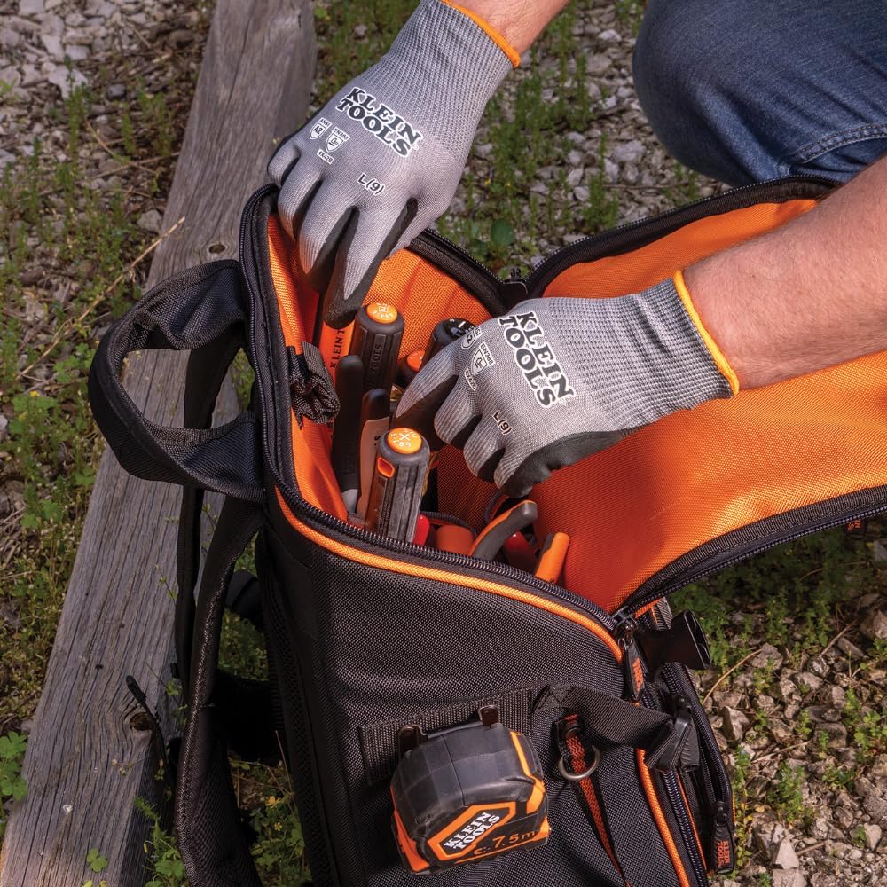 Klein Tools – Guantes de trabajo, guantes de punto resistentes a cortes ANSI A2 recubiertos de nitrilo, tela HPPE, aptos para pantalla táctil