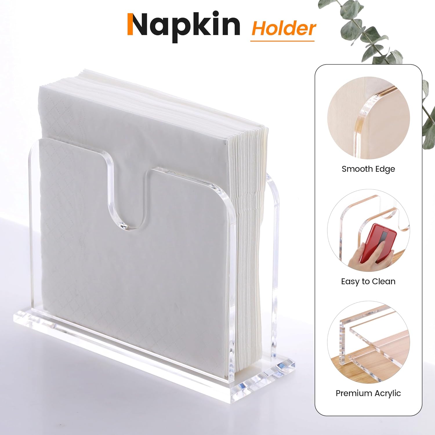 Servilletero de acrílico, soporte para servilletas transparente para mesa, soporte de acrílico para servilletas de cóctel de pie, soporte para