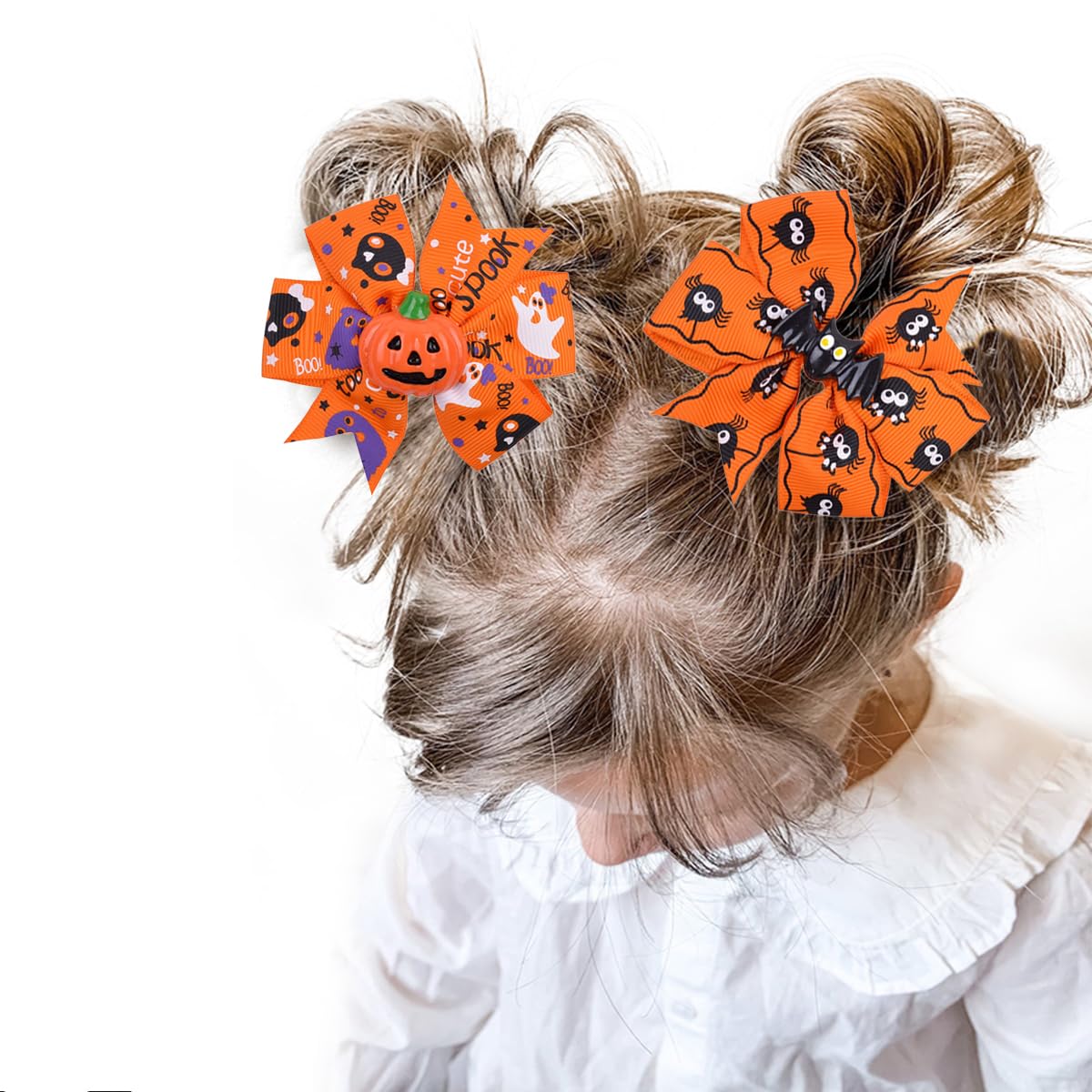 6 lazos para el cabello de Halloween, horquillas para el cabello, calabazas y murciélagos para boutique, clip de cinta de grogrén, pasador para el