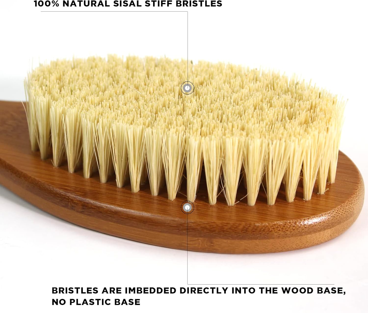 Cepillo de baño de cerdas de sisal rígidas naturales de 17.71 pulgadas, antideslizante, mango doblado para exfoliar, cepillo de espalda de ducha,