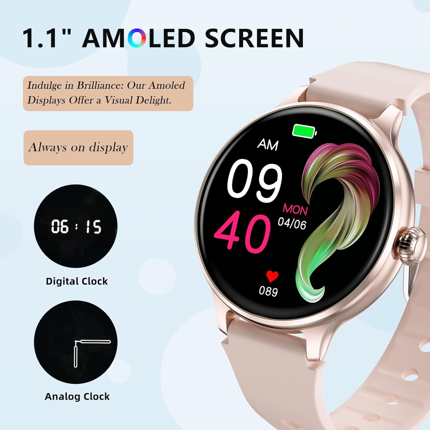 FITVII Reloj inteligente para mujer, contador de pasos, monitor de actividad física con presión arterial 247 y monitor de oxígeno en sangre, monitor
