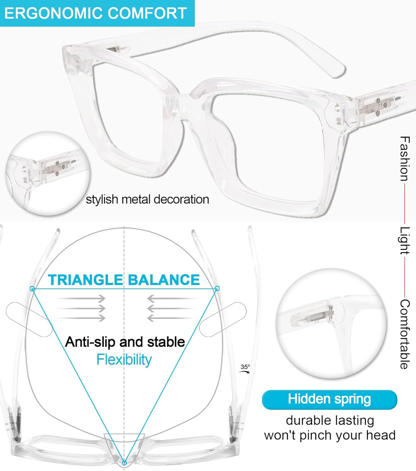 MARE AZZURO 2 pares de anteojos de lectura 2.00 para mujer, elegantes lectores de gran tamaño 100, 150, 200, 250, 300, 350 (transparente, 2.0)