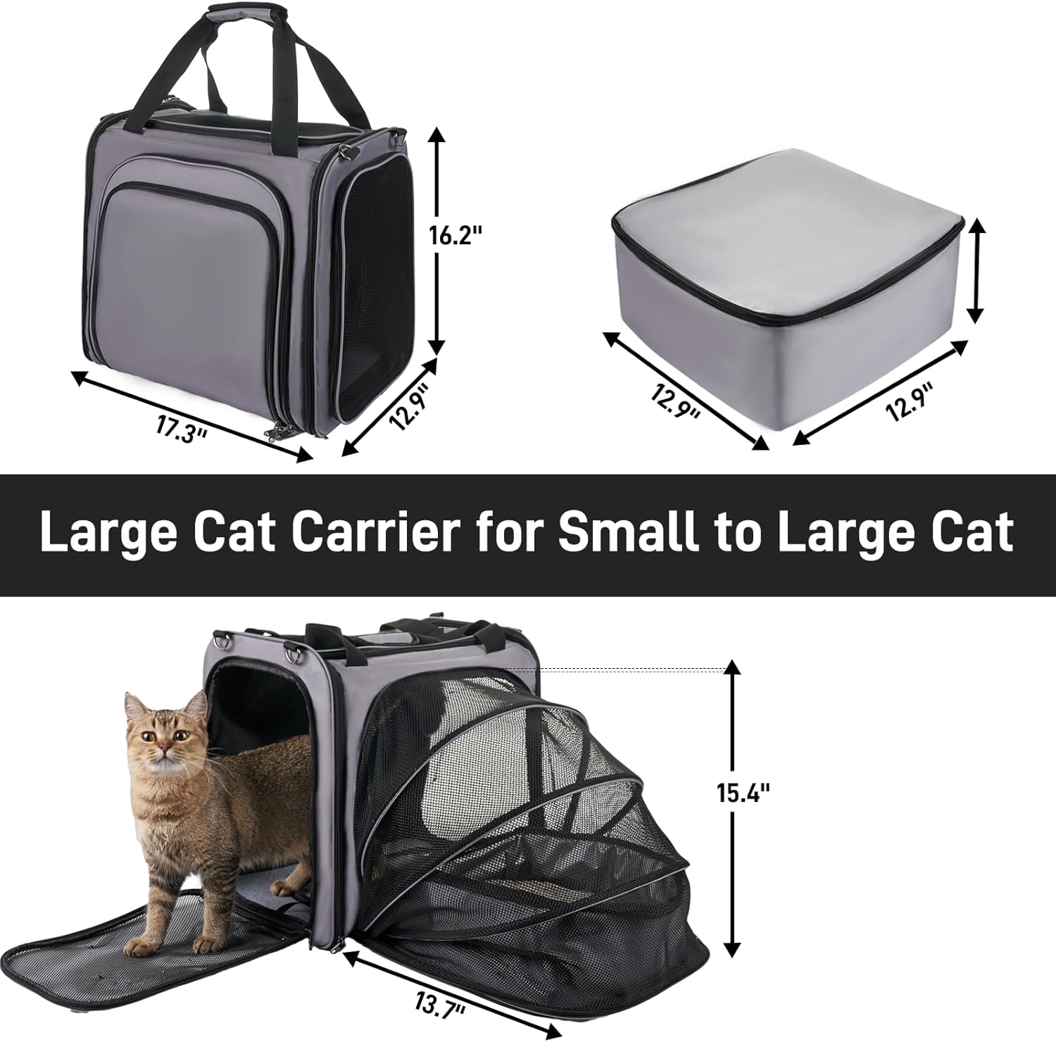 Transportador de viaje grande para gatos con caja de arena para gatos, transportador portátil expandible para gatos con caja de arena plegable a