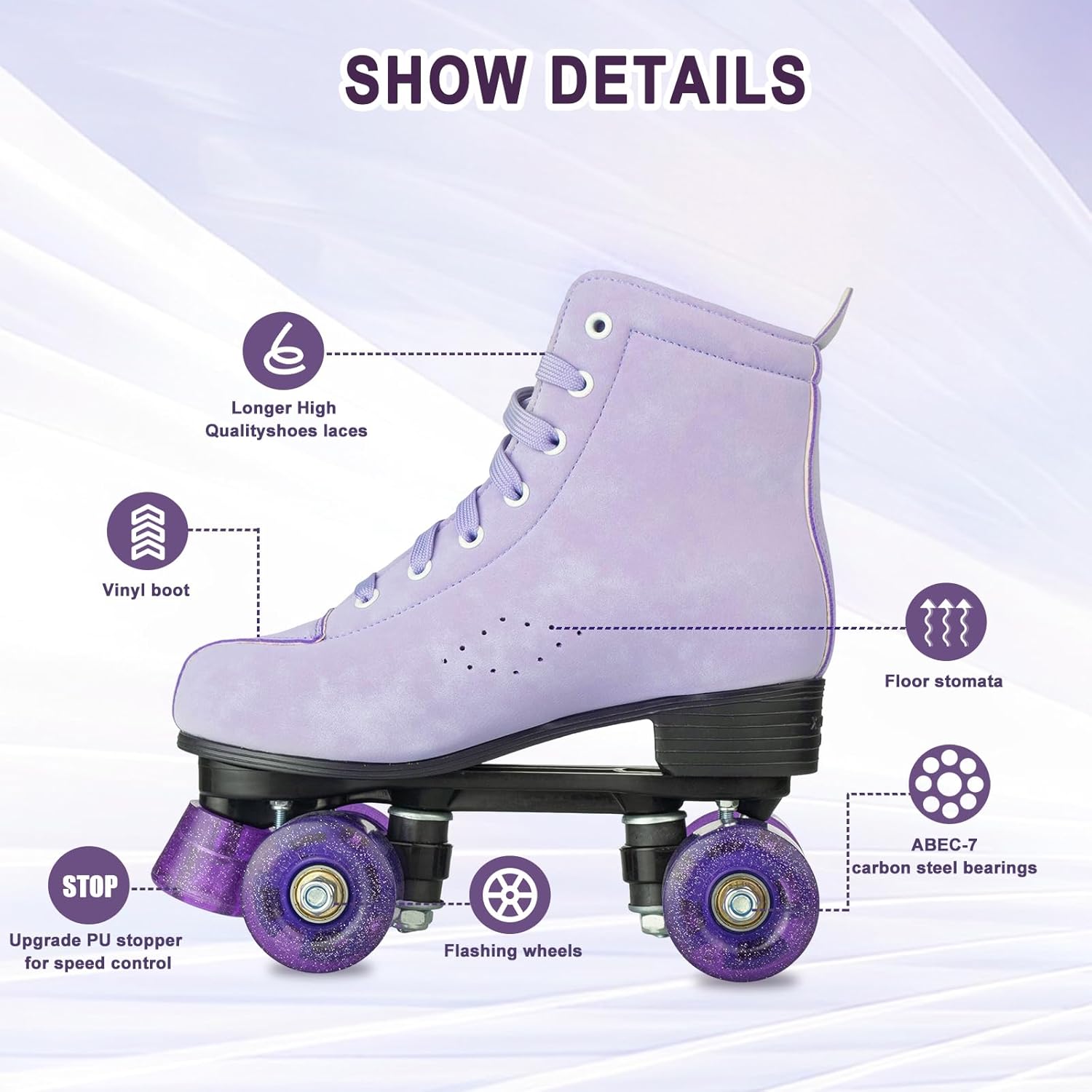 Silvertree Patines de ruedas para mujeres y hombres, de piel sintética, para adultos, patines Derby con ruedas iluminadas, cuatro ruedas brillantes,