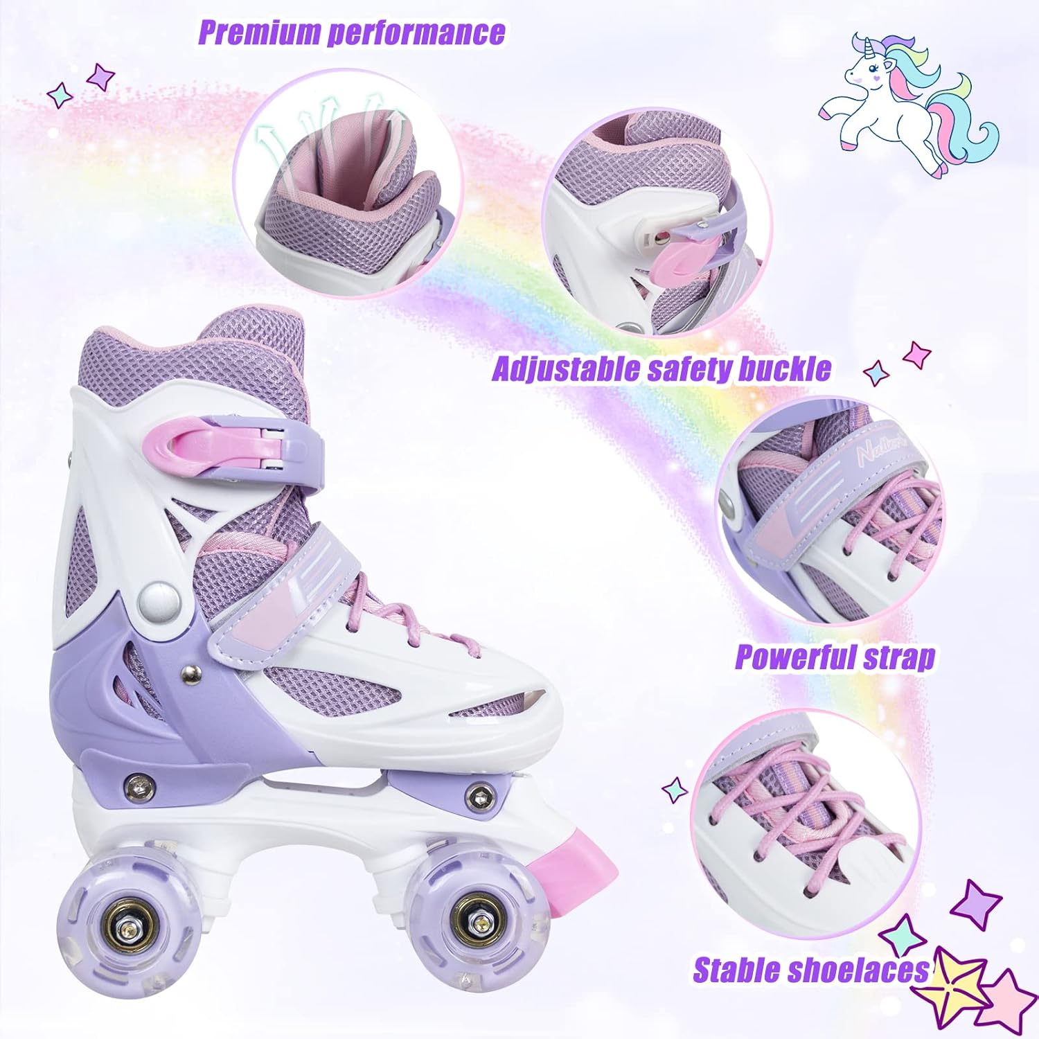 Nattork Patines de ruedas para niños y niñas en 4 tamaños ajustables en cuatrimotos, el mejor regalo de cumpleaños para juguetes deportivos en
