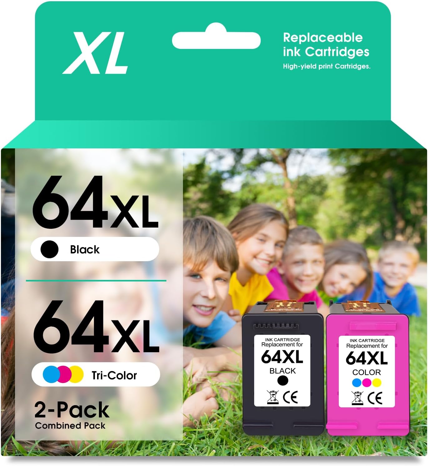 Paquete de 2 cartuchos de tinta 64XL de repuesto para HP 64XL para Envy Photo 7858, 7855, 7120, 7155, 7158, 7164, 6255, 6252, 6232, paquete de 2 (1