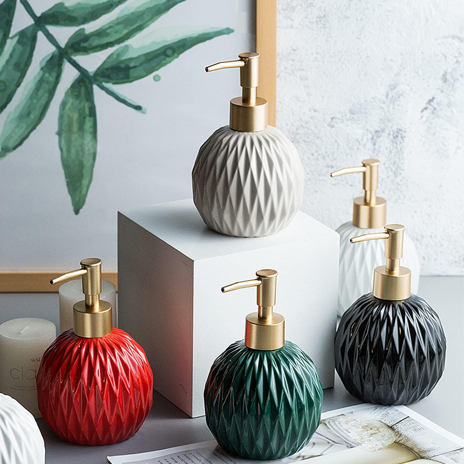 Ceramics – Dispensador de jabón dorado para baño, dispensador de jabón de alivio para fregadero de cocina, dispensador de jabón líquido recargable