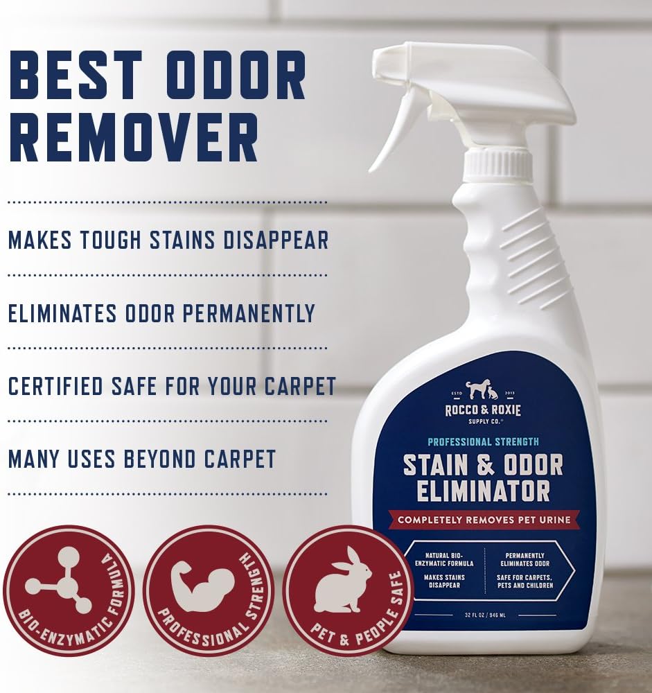 Rocco & Roxie Supply Co. Ultimate Pet Stain & Odor Eliminator for Home Bundle – Solución limpiador de alfombras Oxy – Spray enzimático de orina –