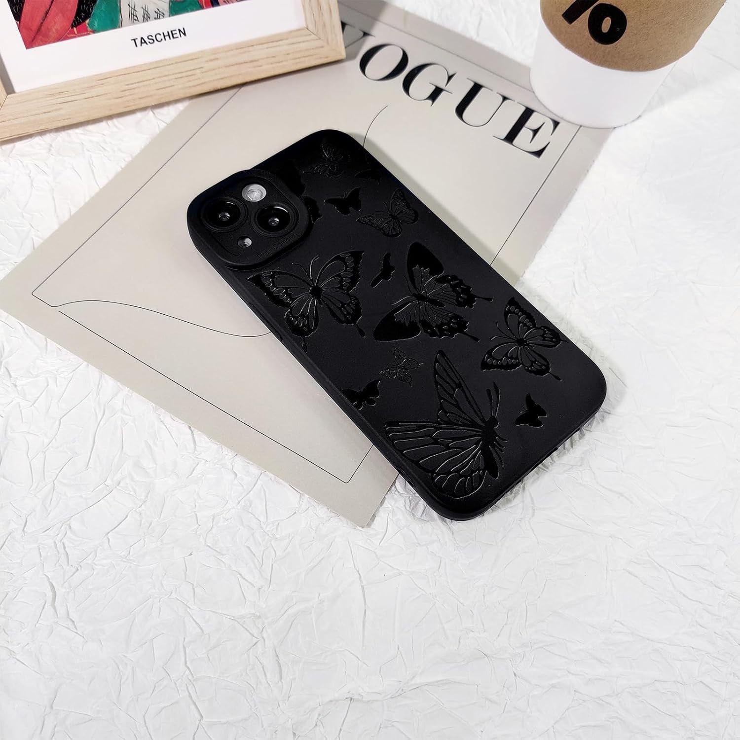 Funda compatible con iPhone 13, diseño de mariposa negra para niñas y mujeres, TPU suave a prueba de golpes, para iPhone 13, mariposa