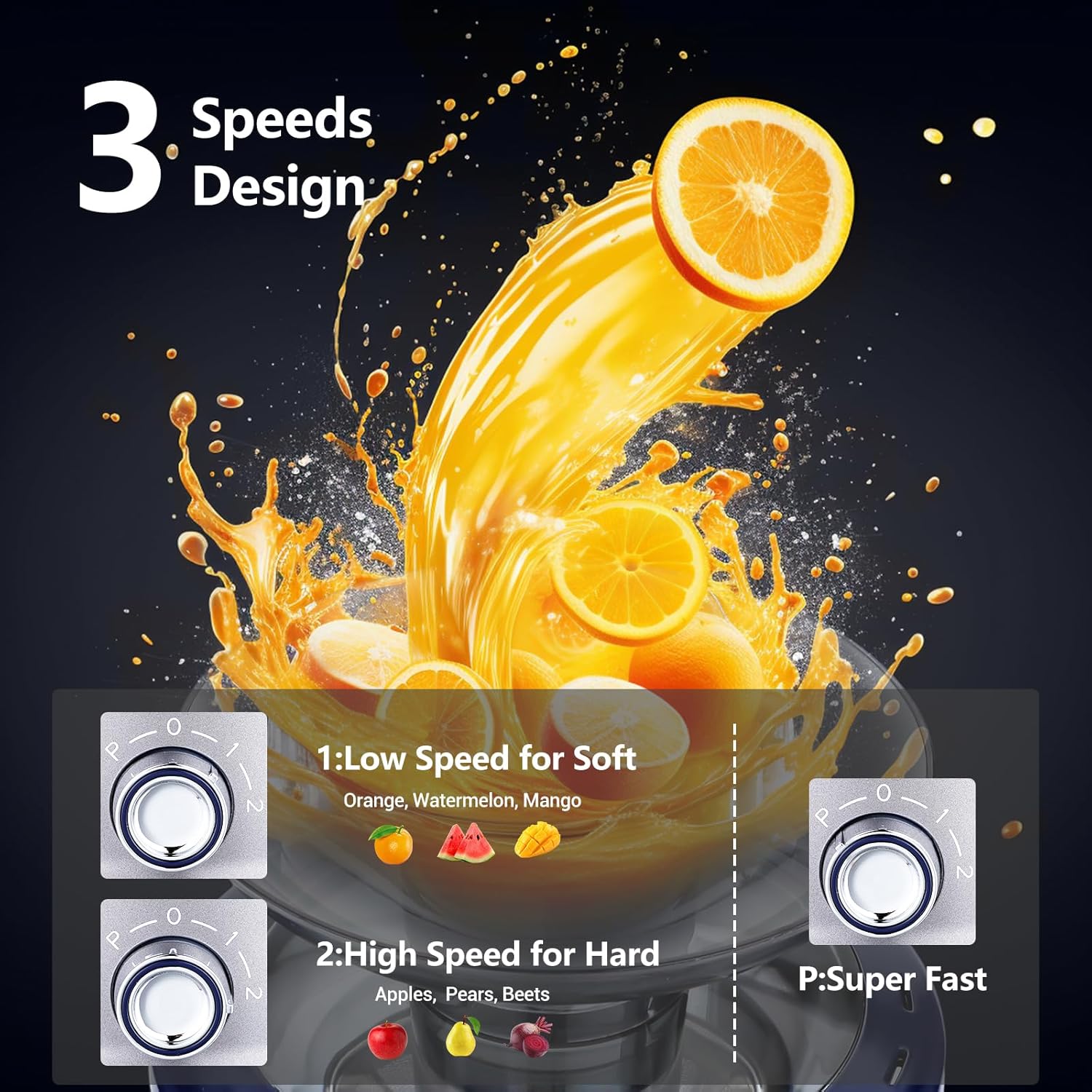 Exprimidor rápido para verduras y frutas con 2 tazas de jugo, tubo de alimentación de 3 pulgadas, extractor centrífugo de 800 W, fácil de limpiar