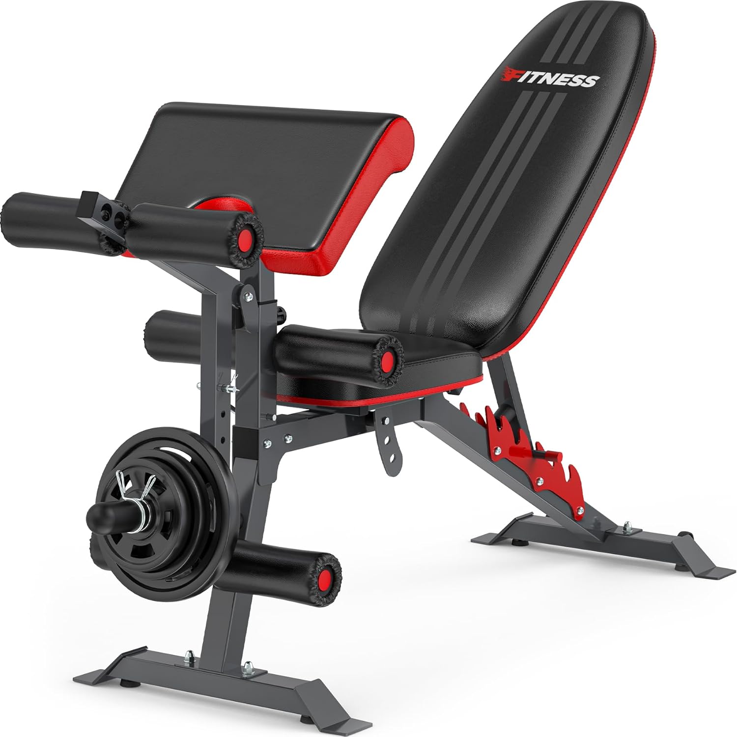 Fostoy Adjustable Weight Bench Press, 800lbs Load Workout Bench with Leg Extension and Preacher Pad, FlatInclineDecline Exercise Multi-functional