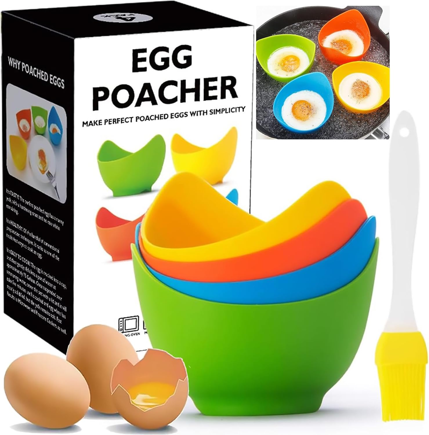 Cocedor escalfador de huevos, olla de huevos escalfados con soportes para anillos, taza de silicona antiadherente de grado alimenticio para