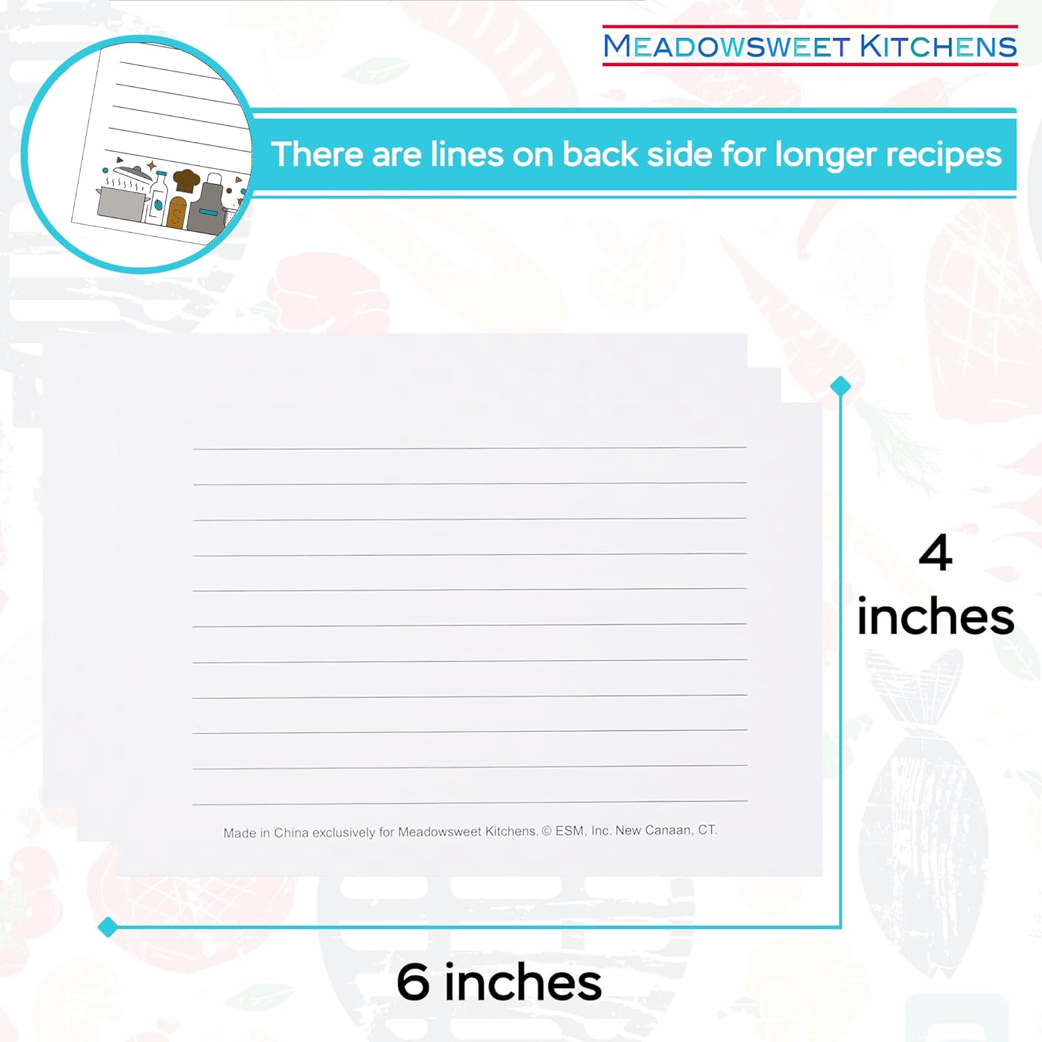 Meadowsweet Kitchens Juego de tarjetas de recetas, 25 tarjetas de recetas de doble cara de 4 x 6 pulgadas, tarjetas en blanco de tamaño perfecto