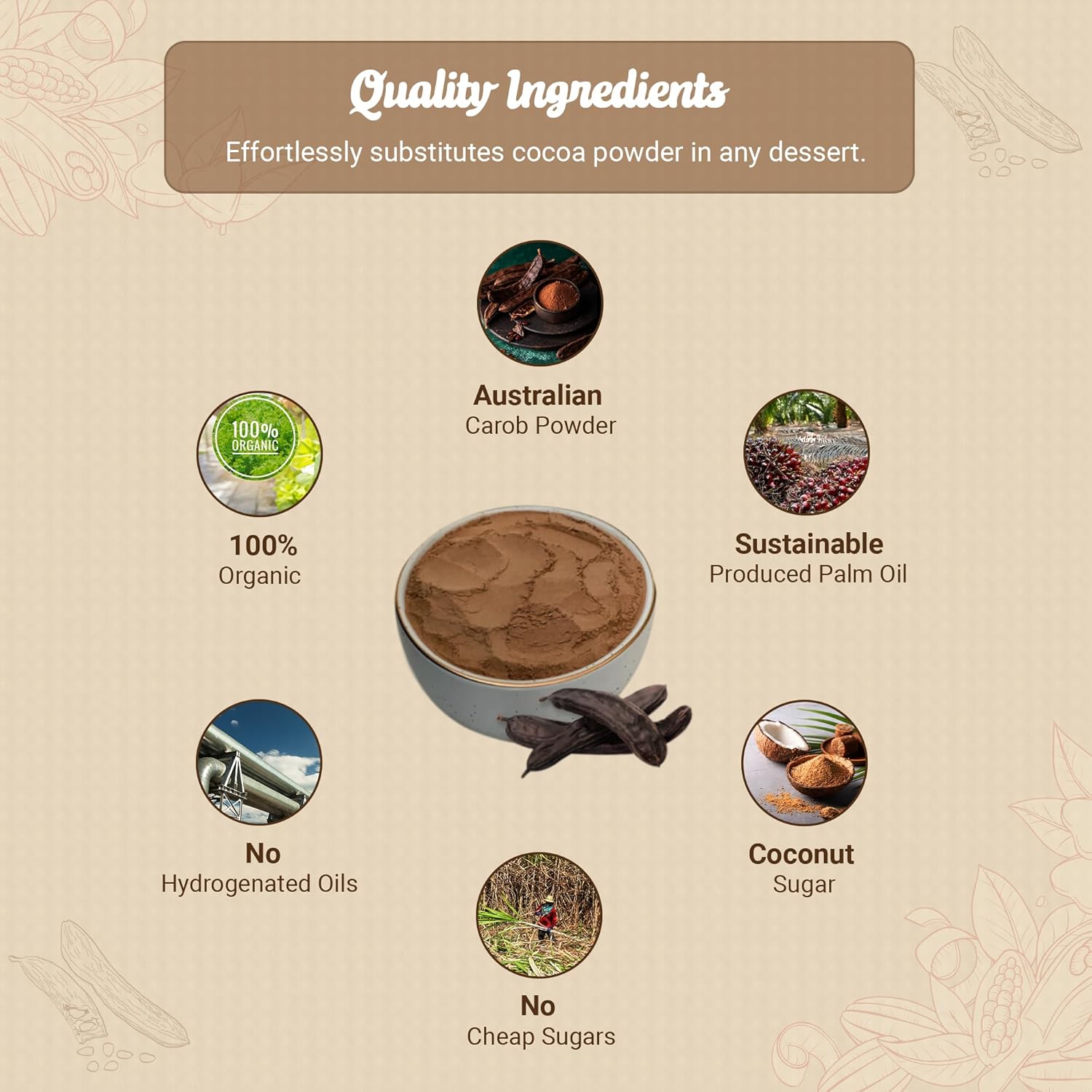 Missy Js – Polvo de algarrobo tostado orgánico de 8 onzas, 1 paquete, hecho de algarroba, vegano y sin gluten, sustituto saludable sin cafeína para