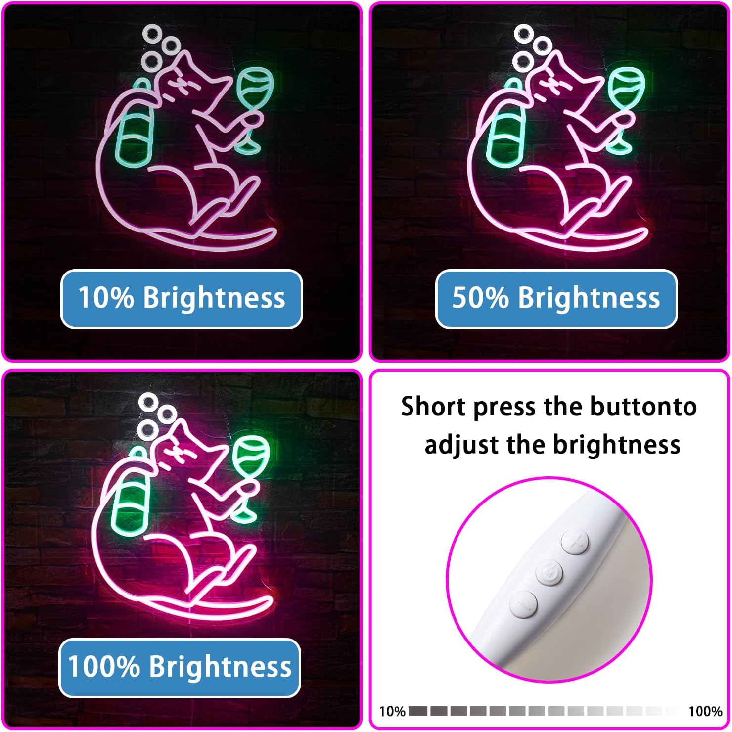 NOSUN Letrero de neón de cerveza de gato, divertidos letreros de neón para decoración de pared, letrero LED de gato regulable, letreros de barra de