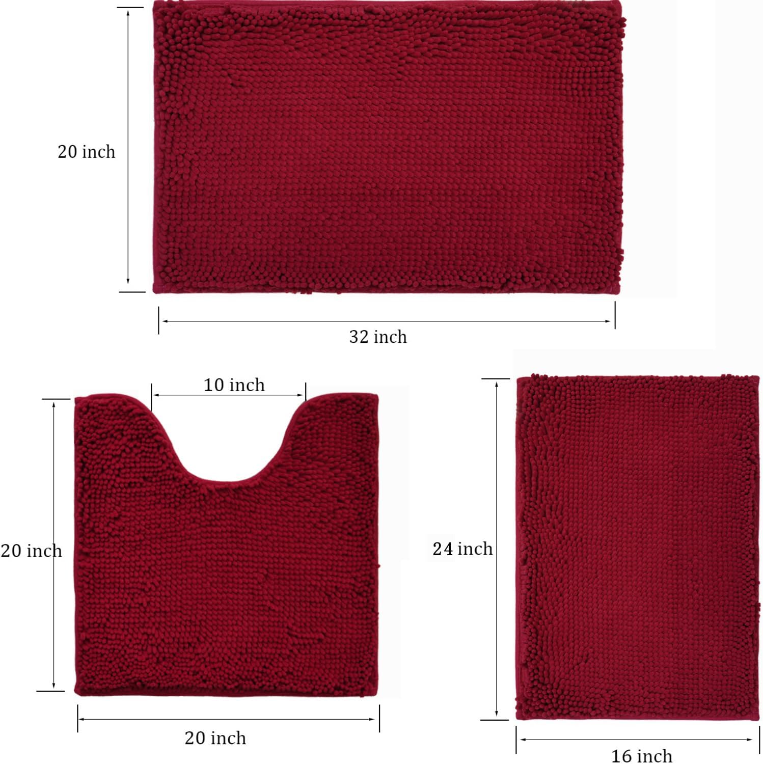 wyewye Juego de alfombras de baño ultrasuaves de 3 piezas, súper absorbentes y gruesas, antideslizantes, lavables a máquina, tapetes de baño para