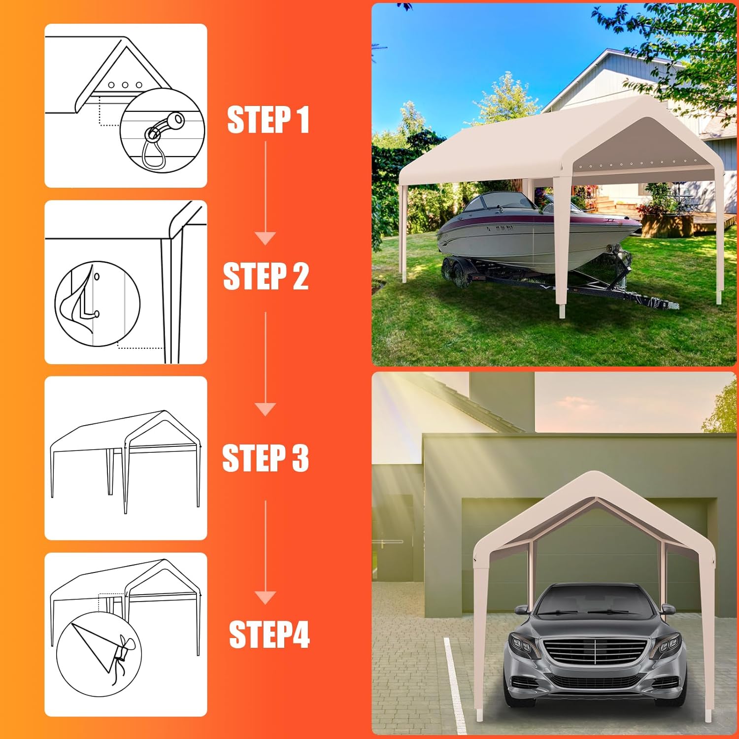 Toldo para cochera de 12 x 20 pies, funda de repuesto resistente, cubierta de refugio de garaje 800D Oxford, impermeable y con protección UV, lona
