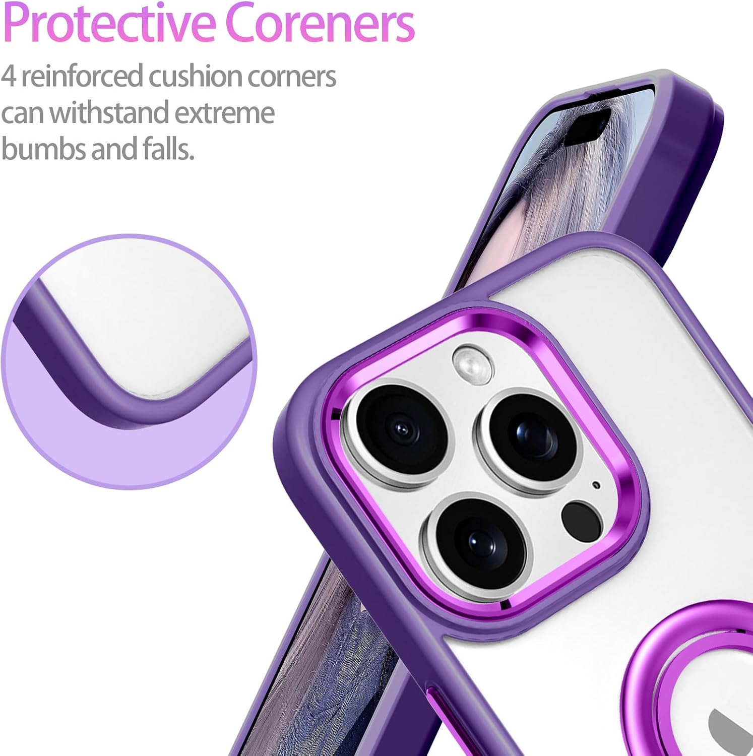 LONTECT Funda para iPhone 15 Pro con soporte de anillo a prueba de golpes, ajuste delgado, resistente a los arañazos, cristal transparente, funda