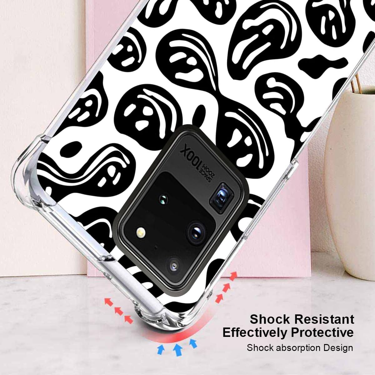 zaztify Funda para teléfono Samsung Galaxy S20 Ultra 5G4GLTE, color blanco y negro divertido trippy goteo sonrisa derretida hippie sonriente