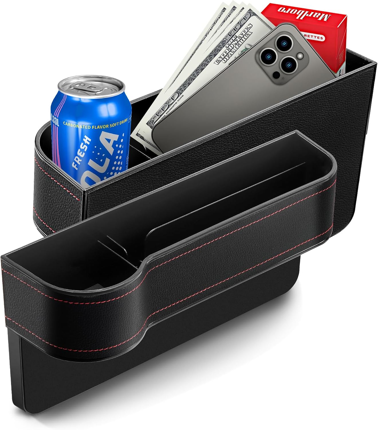 Organizador de espacio para asiento de automóvil, 2 paquetes multifuncionales de accesorios de automóvil con soporte para tazas para teléfono,