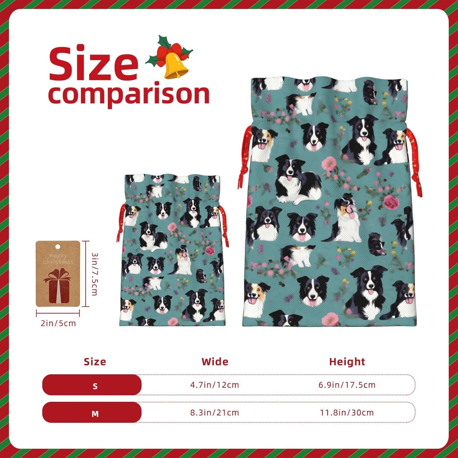 MyPiky Border Collie – Bolsas de regalo de Navidad con estampado floral, bolsas de regalo de 4.7 x 6.9 pulgadas, bolsa de almacenamiento pequeña