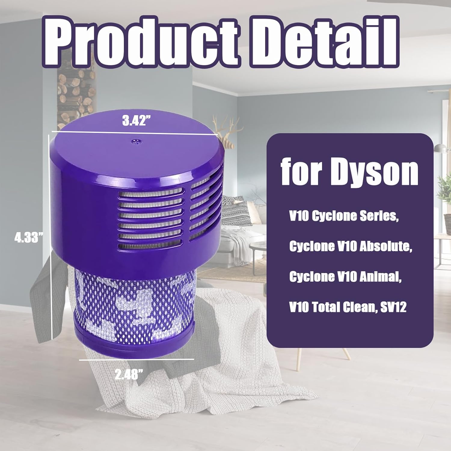 Paquete de 2 filtros Cyclone V10 de repuesto para Dyson V10 Cyclone Series Filter V10 Absolute, filtros de animales V10, limpieza total V10, N.