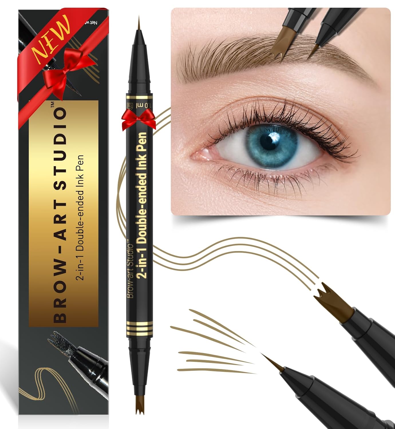 iMethod Microblading – Lápiz de cejas 2 en 1 de doble punta con aplicador de punta micro de 3 puntas y punta de pincel precisa para crear cejas de