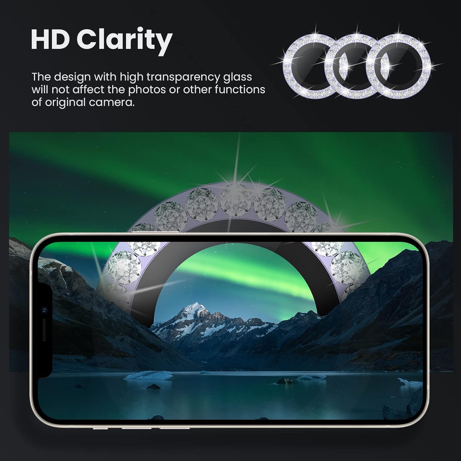 Tensea Protector de lente de cámara para iPhone 14 Pro Max, protector de lente de cámara de vidrio templado 9H, protector de pantalla, anillo
