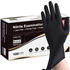 Schneider Guantes de nitrilo para examen, color negro, talla S, caja de 100 unidades, guantes desechables de nitrilo de 5 mil, sin látex, sin polvo, Schneider Guantes de nitrilo para examen, color negro, talla S, caja de 100 unidades, guantes desechables de nitrilo de 5 mil, sin látex, sin polvo,