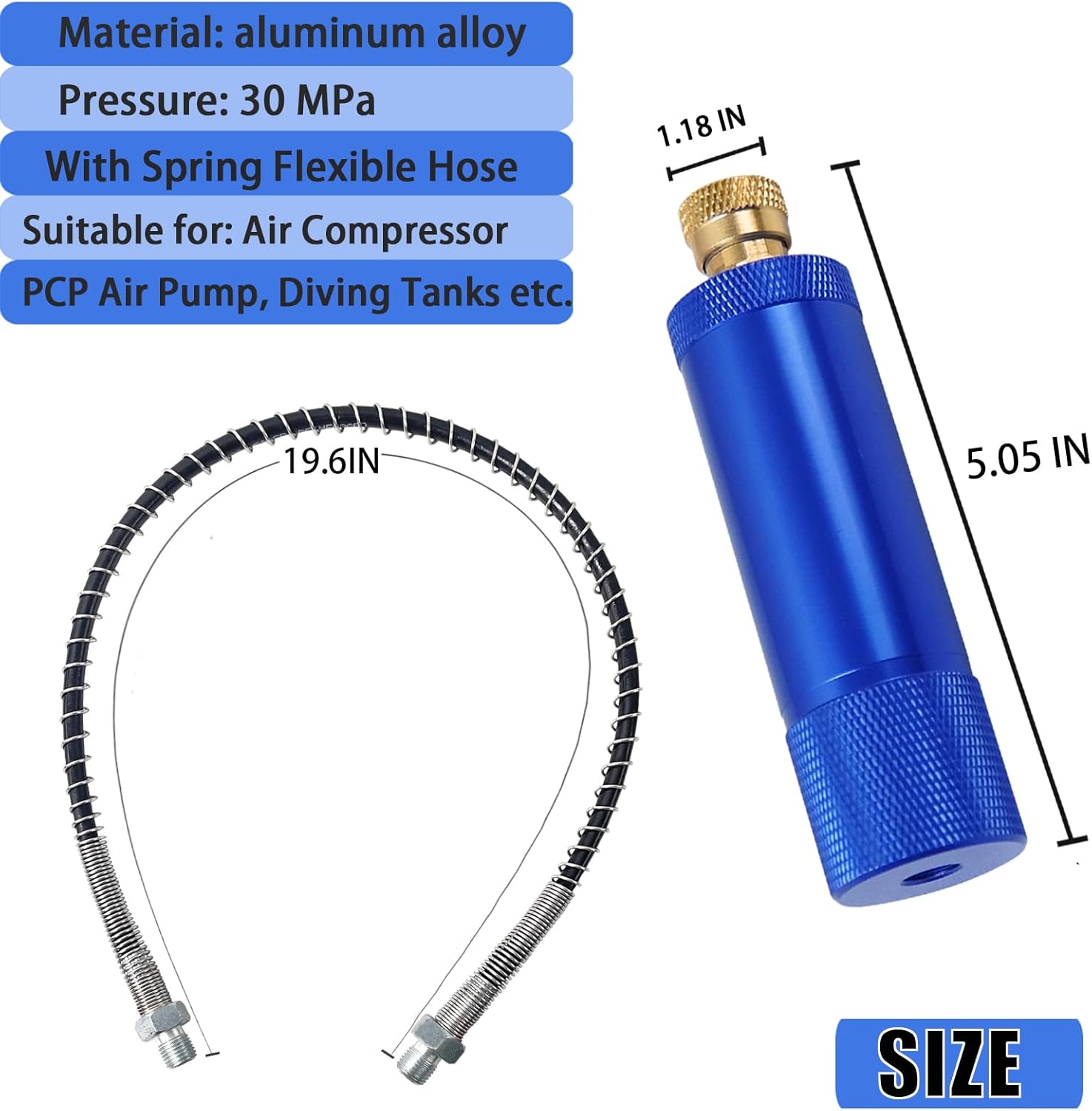 Separador de agua y aceite de 30 MPa, filtro de aire de bomba manual PCP con manguera flexible de resorte de 20 pulgadas y cabeza madre de rosca