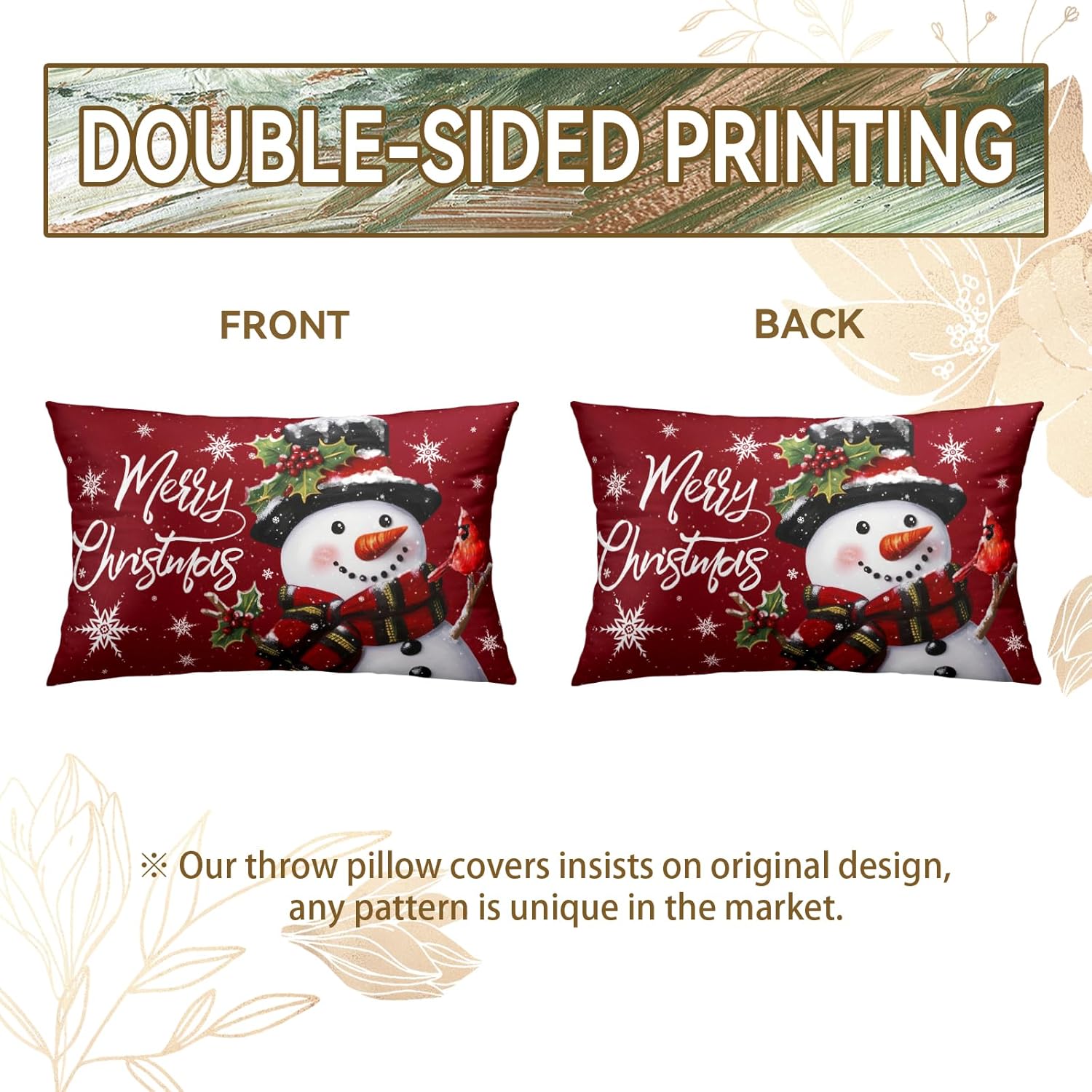 Juego de 2 fundas de almohada de Navidad con diseño de muñeco de nieve de invierno, fundas de almohada de algodón, fundas de almohada decorativas
