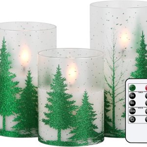 DRomance Velas de cristal sin llama de árbol de Navidad con temporizador remoto, funciona con pilas, cera real, mecha 3D, luces LED parpadeantes, DRomance Velas de cristal sin llama de árbol de Navidad con temporizador remoto, funciona con pilas, cera real, mecha 3D, luces LED parpadeantes,