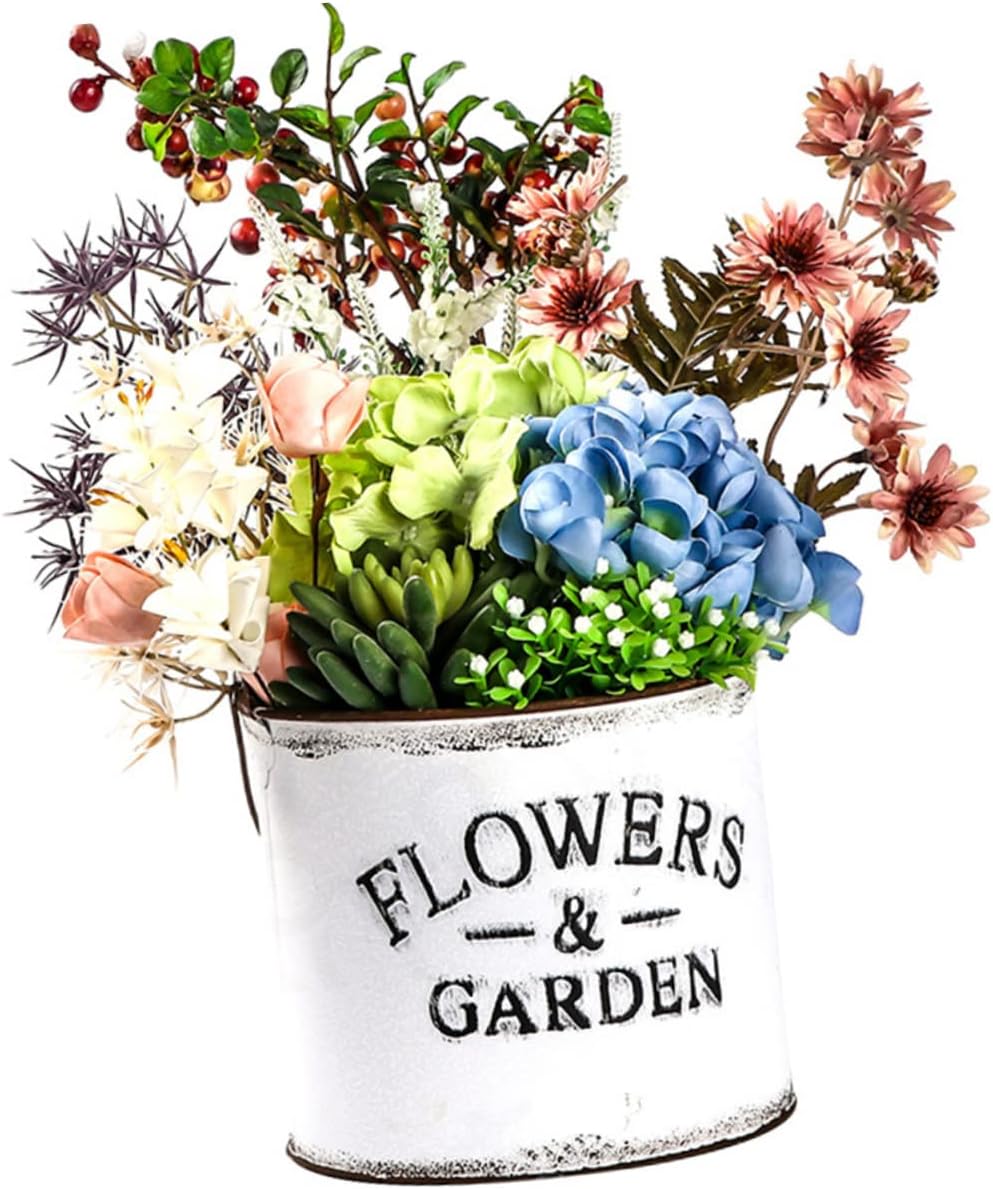Cabilock Maceta de hierro forjado, maceta colgante de hojalata, soporte para plantas montadas en la pared, decoración de puerta, maceta al aire