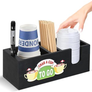 Accesorios y organizador de cafeterías dispensador de tazas de café, decoración de barra de café de madera, dispensador de tazas desechable, soporte Accesorios y organizador de cafeterías dispensador de tazas de café, decoración de barra de café de madera, dispensador de tazas desechable, soporte