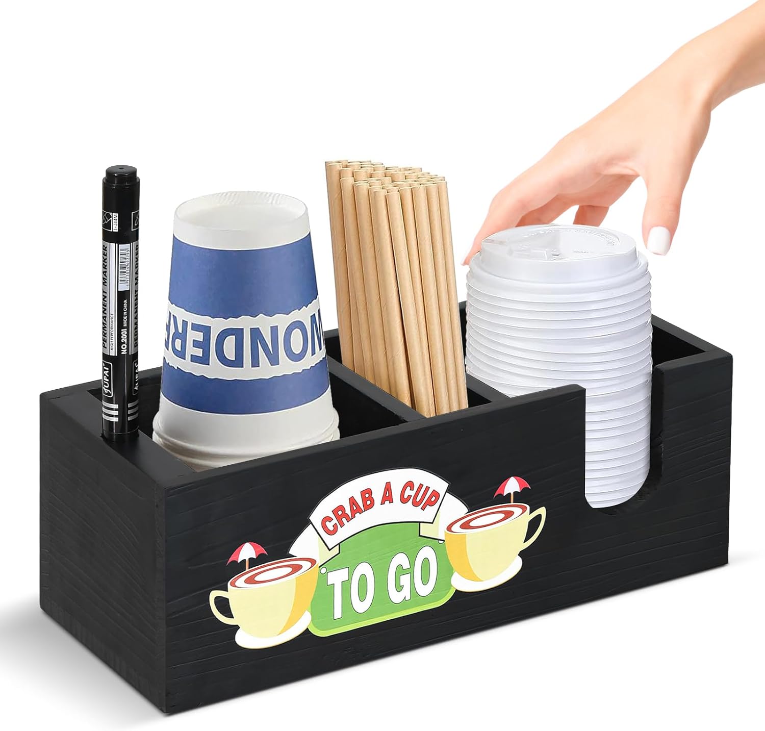 Accesorios y organizador de cafeterías dispensador de tazas de café, decoración de barra de café de madera, dispensador de tazas desechable, soporte