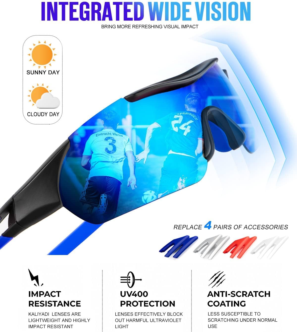 KALIYADI Gafas de sol deportivas polarizadas para hombre, lentes de sol polarizadas UV400 para ciclismo, béisbol, paquete de 3 unidades