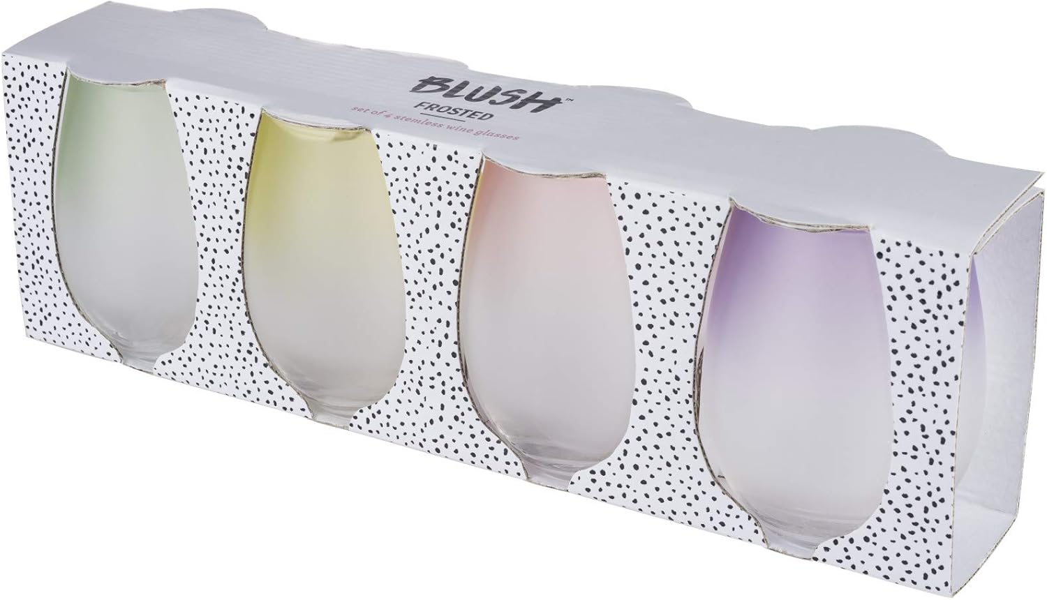Blush Copas de vino esmeriladas sin tallo en rosa, morado, amarillo y verde, coloridas de 12 onzas, juego de 4
