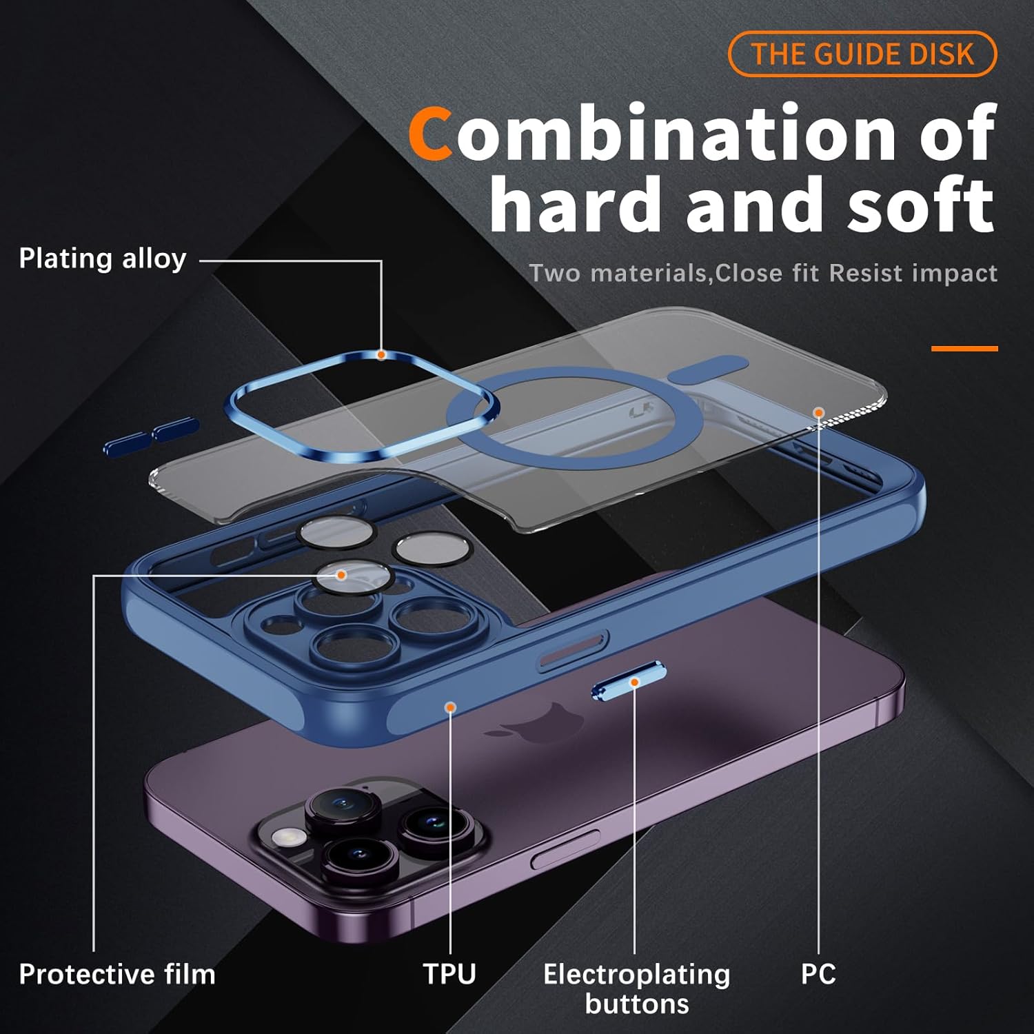Funda para iPhone 15 Pro con protector de pantalla y protector de cámara, marco de silicona a prueba de golpes, carcasa trasera dura y transparente