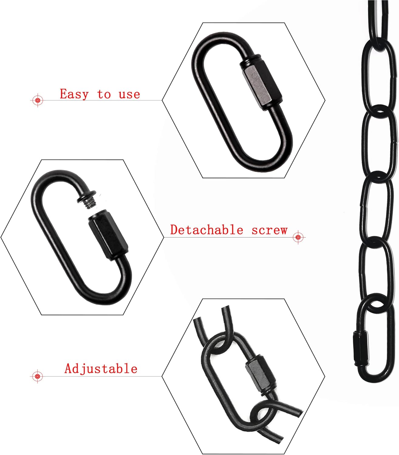 Cadena de lámpara colgante negra, cadena colgante de 6 pies, extensión de cadena de lámpara colgante con cerraduras de conexión, cadena resistente