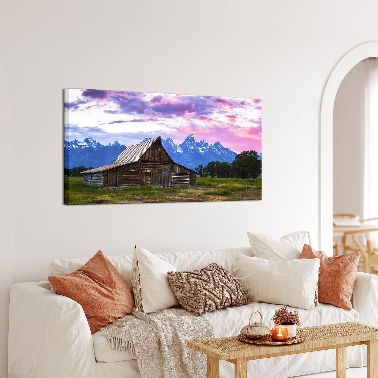 Nachic Wall Grand Teton – Lienzo decorativo para pared, diseño vintage de granero al atardecer, pintura del parque nacional de EE. UU., póster de