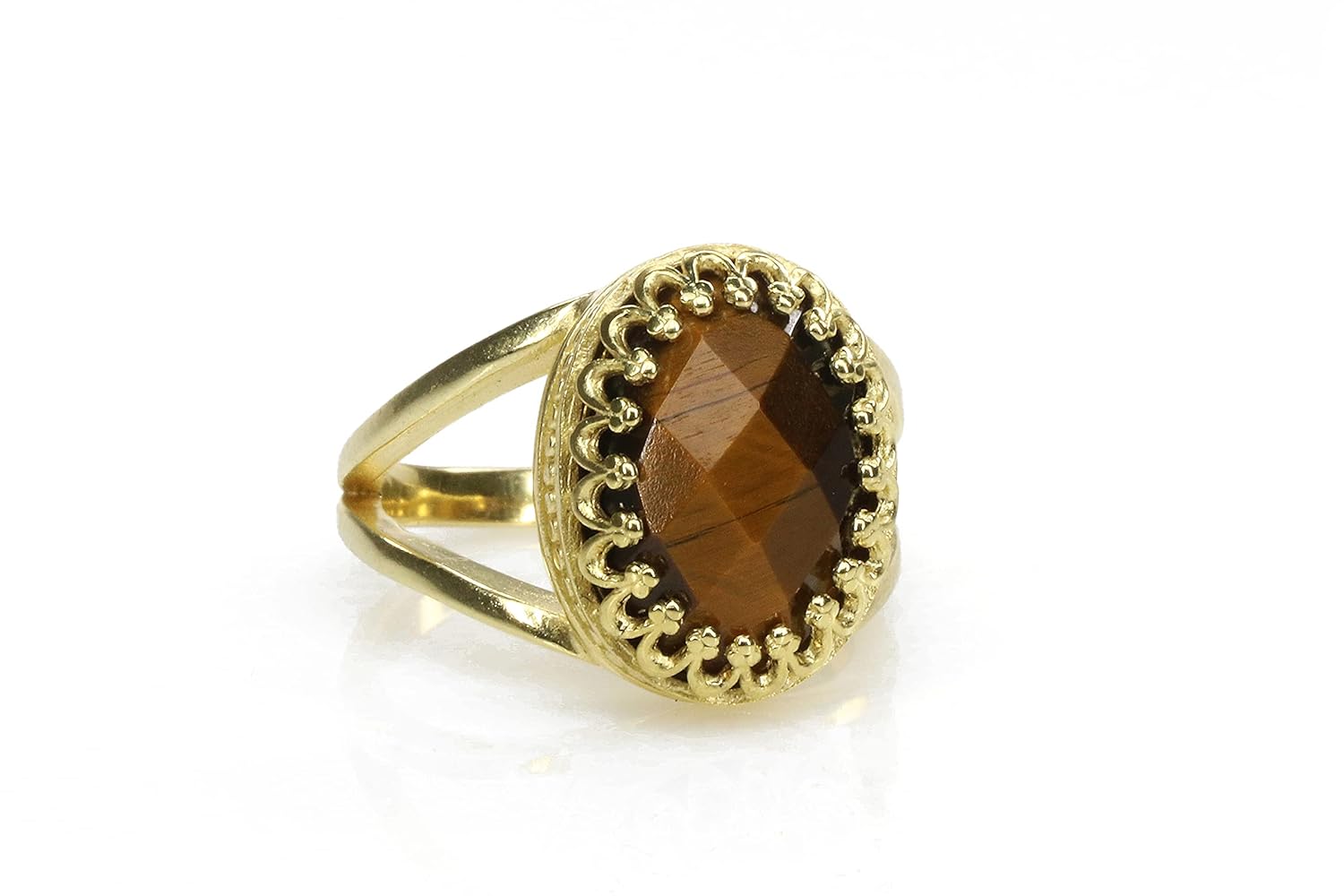 Tiger Eye Ring – Intricate Oval Rings for Women – Handmade Crystal Rings, Fashion Rings, Jewelry for Her – Custom Gemstone Jewelry with Box