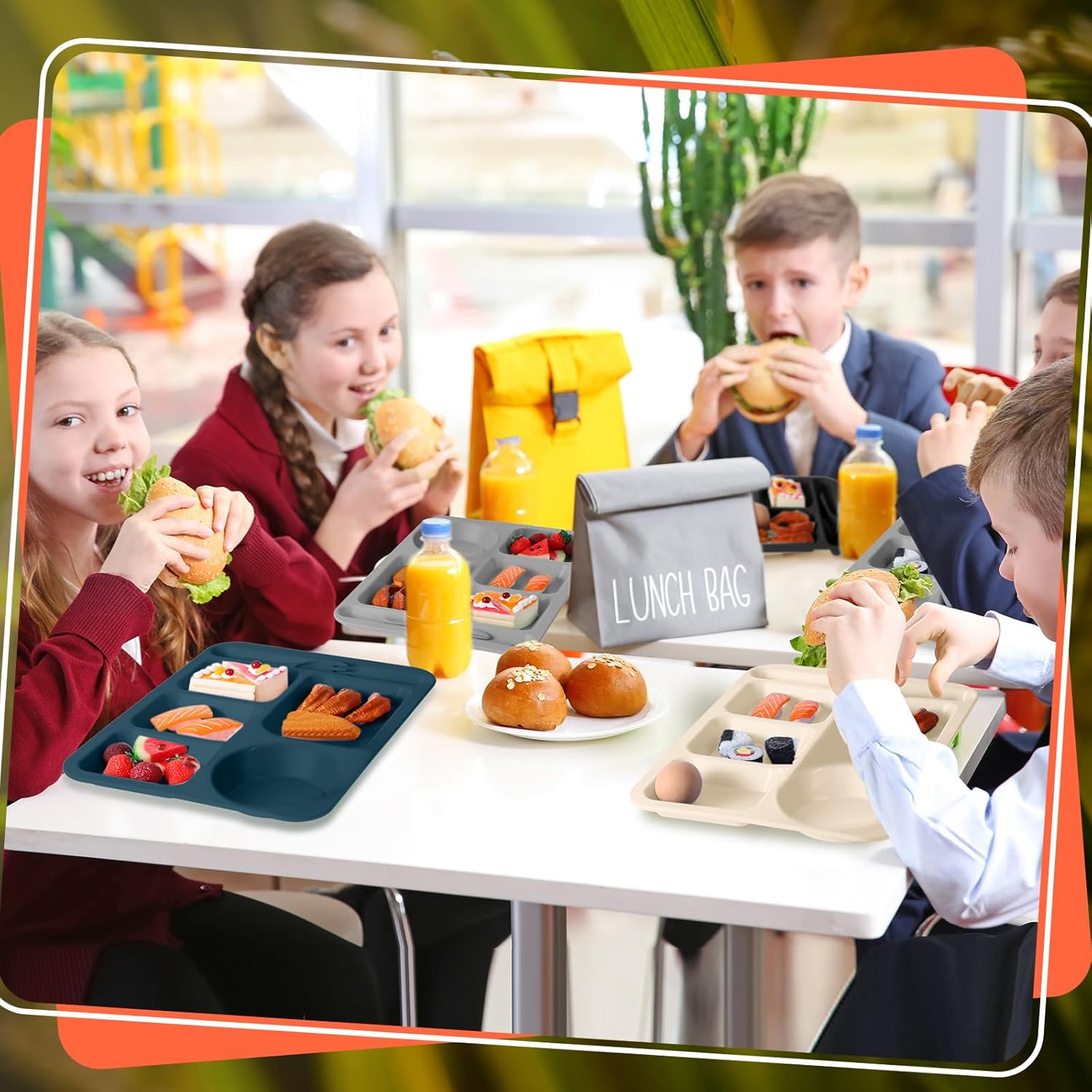 Tioncy 20 platos divididos grandes de paja de trigo de 14.2 pulgadas para adultos, bandejas irrompibles para el almuerzo para niños con