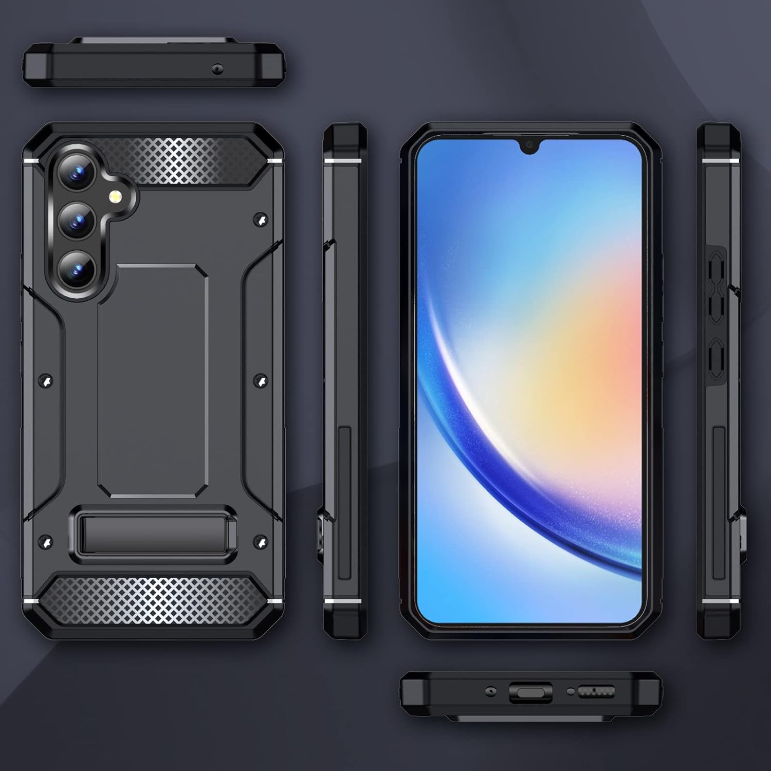 Asuwish Funda de teléfono para Samsung Galaxy A34 5G con protector de pantalla de vidrio templado y soporte delgado y resistente de grado militar
